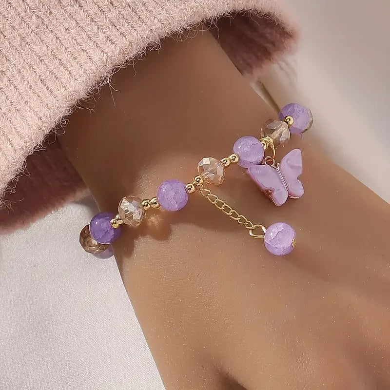 Vija – Brățară cu perle și fluture, cu bandă elastică