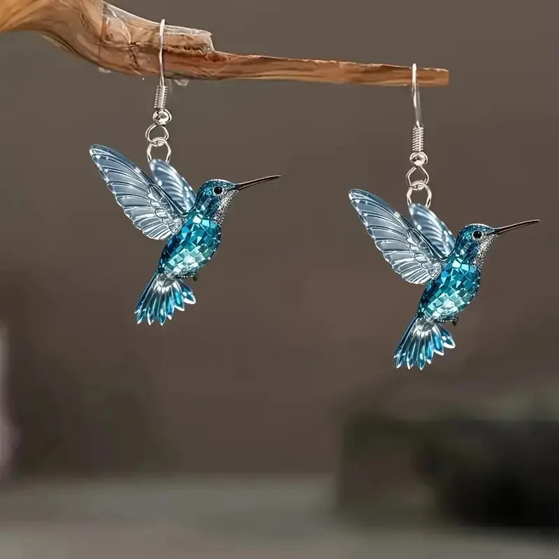 Cercei colibri cu cristal albastru