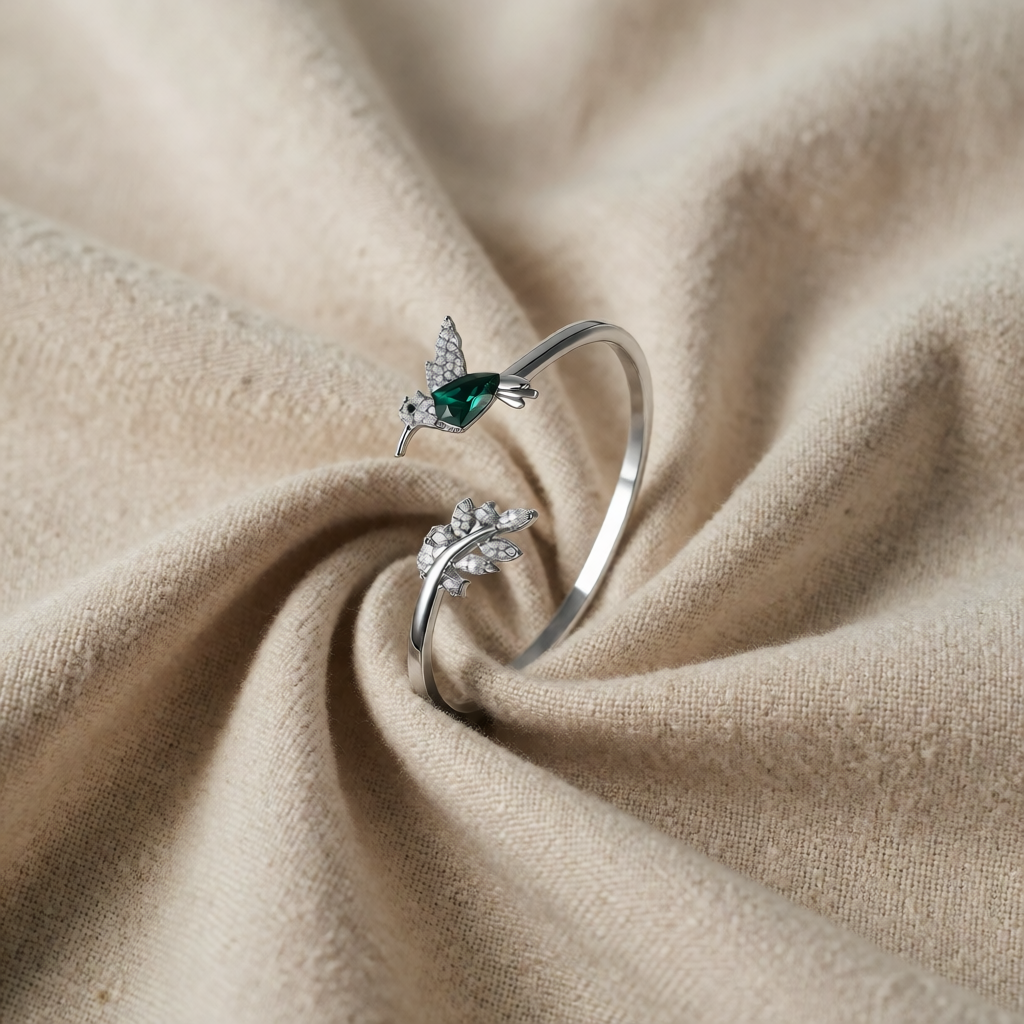 Inel ajustabil colibri cu diamant din stras