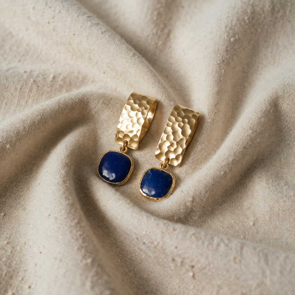 Cercei boho pătrați în formă de picătură, cu lapis lazuli