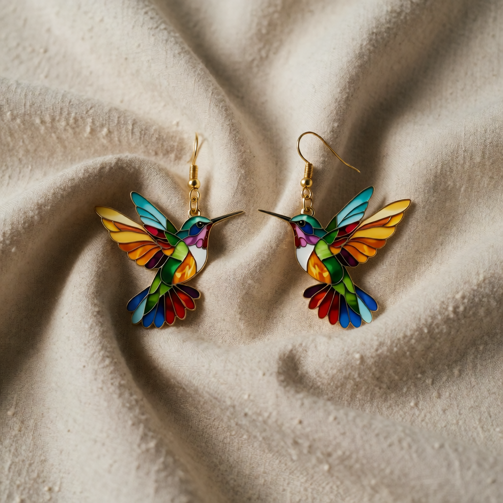 Cercei colibri curcubeu