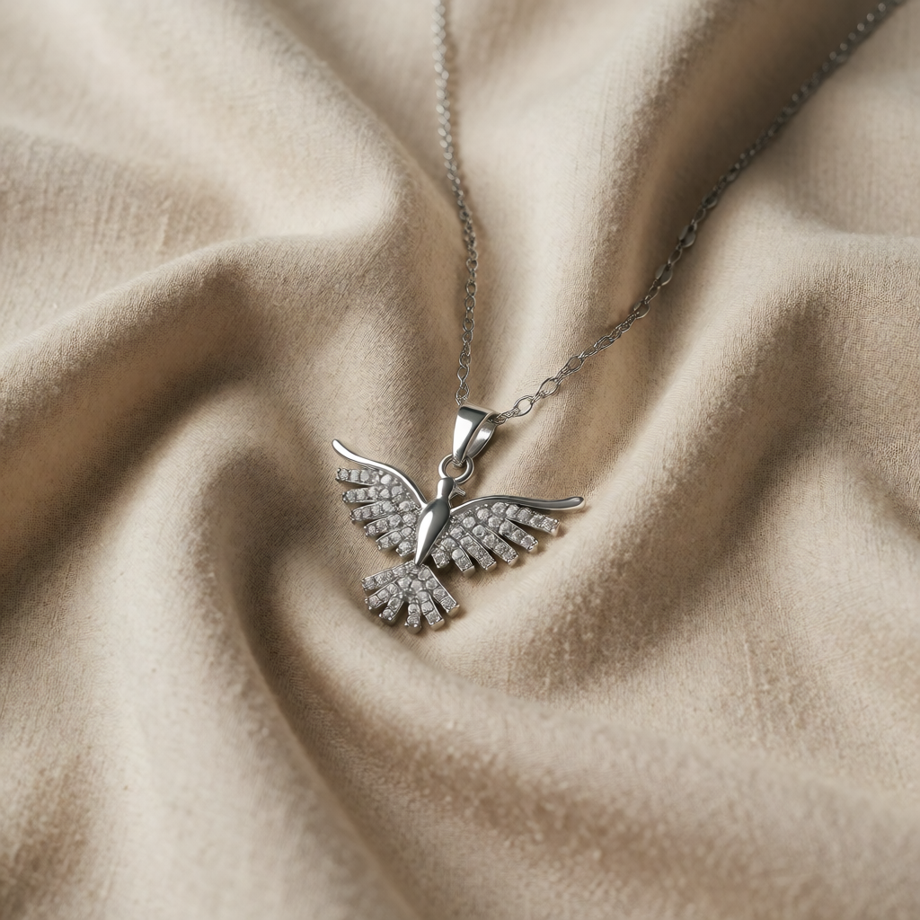 Colier phoenix cu zirconiu, de culoare aur alb