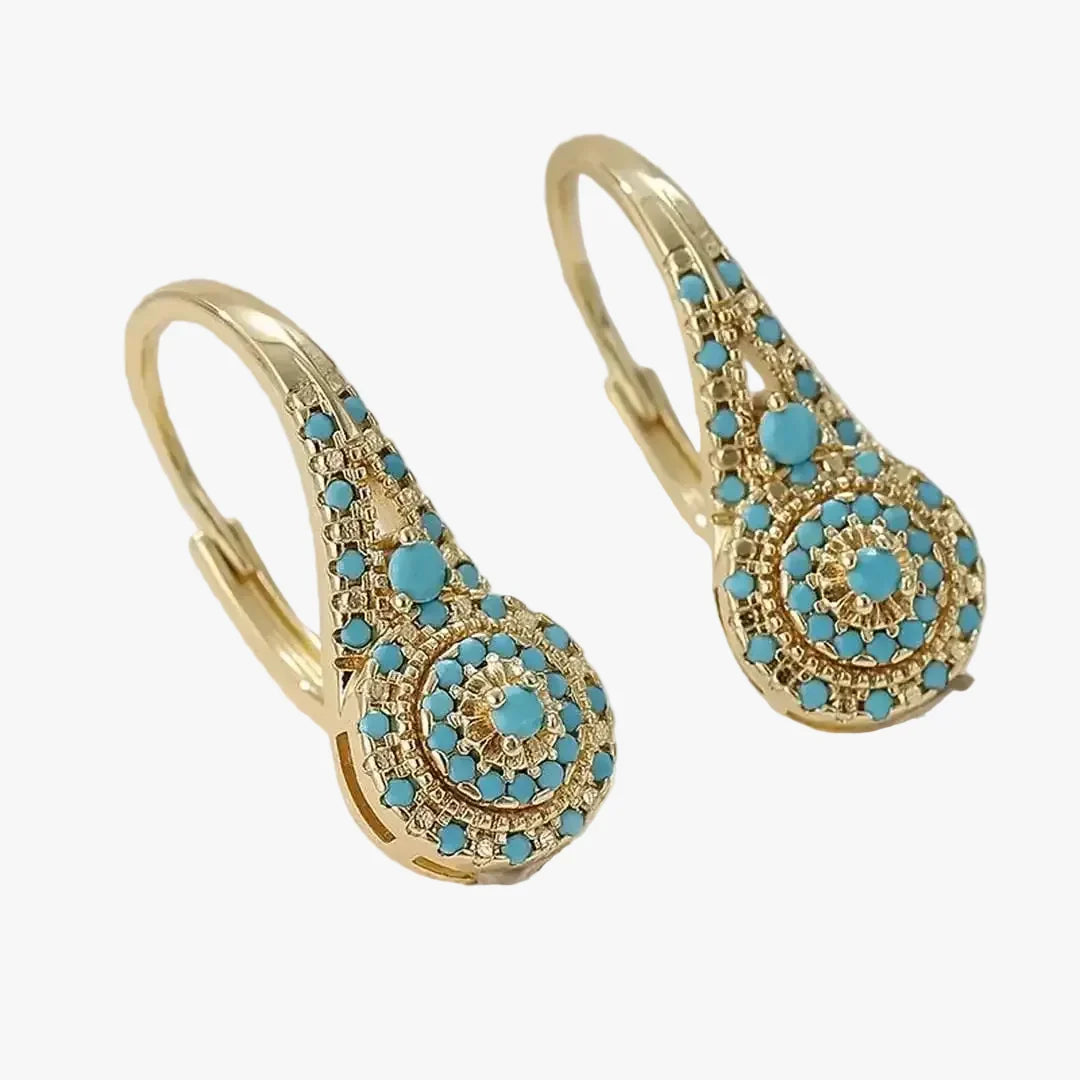 Cercei eleganți mandala, de culoare turcoaz