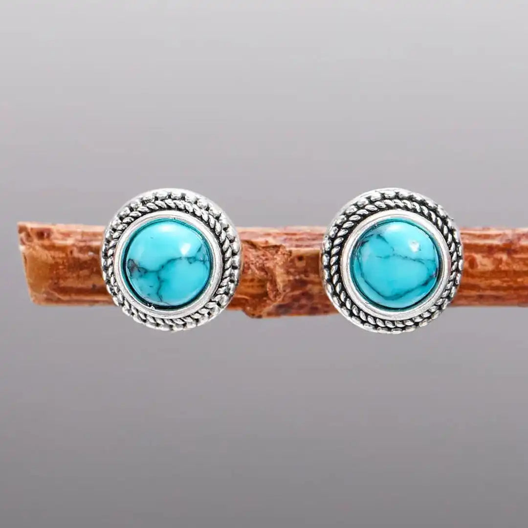 Cercei vintage boho cu turcoaz artificial