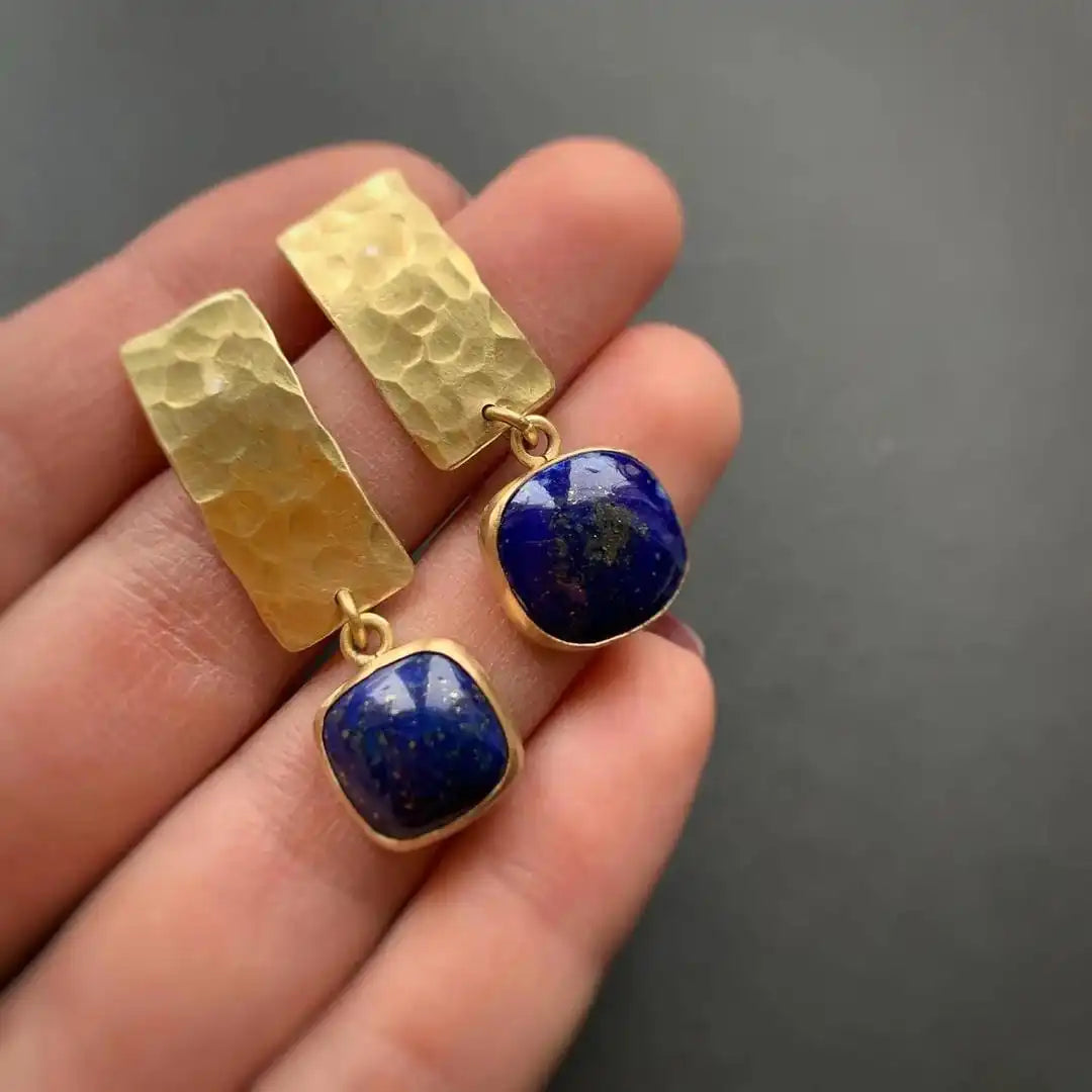 Cercei boho pătrați în formă de picătură, cu lapis lazuli