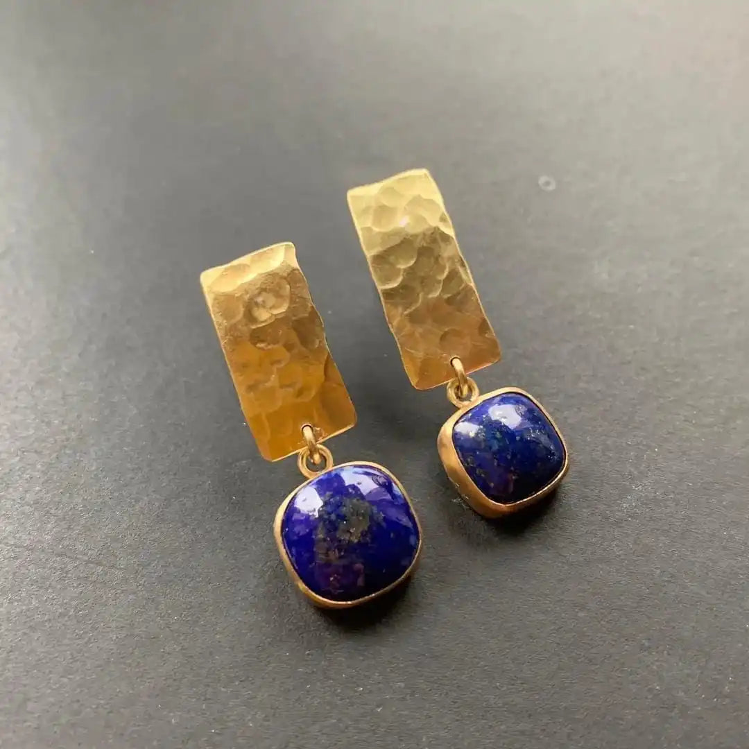 Cercei boho pătrați în formă de picătură, cu lapis lazuli