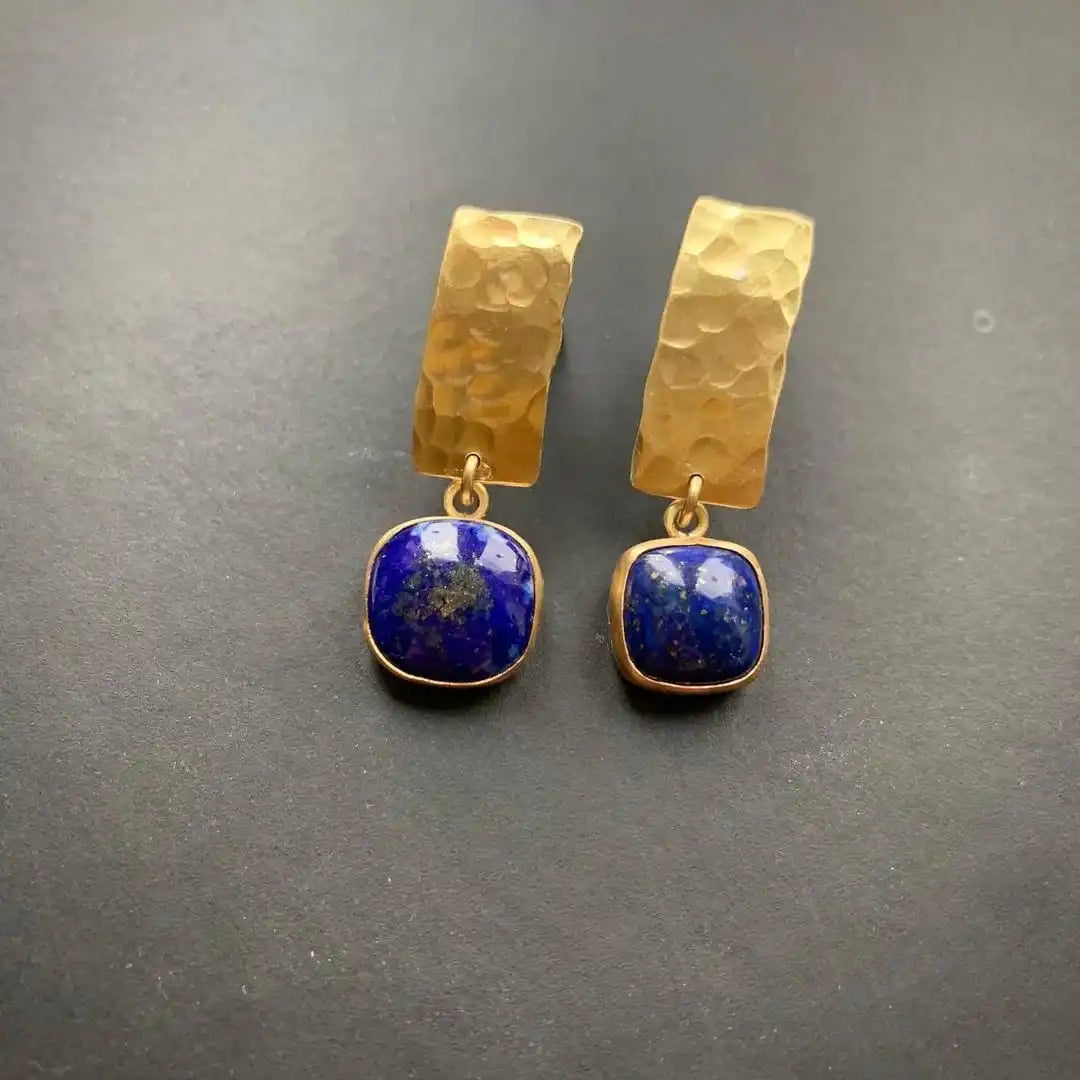 Cercei boho pătrați în formă de picătură, cu lapis lazuli