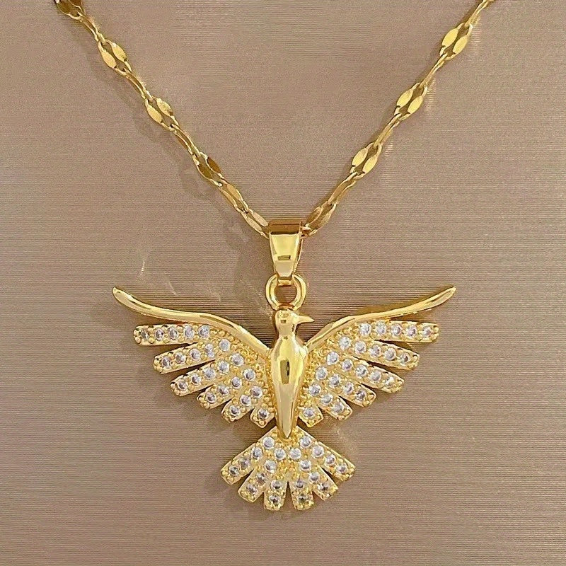 Colier phoenix cu zirconiu, de culoare aur alb