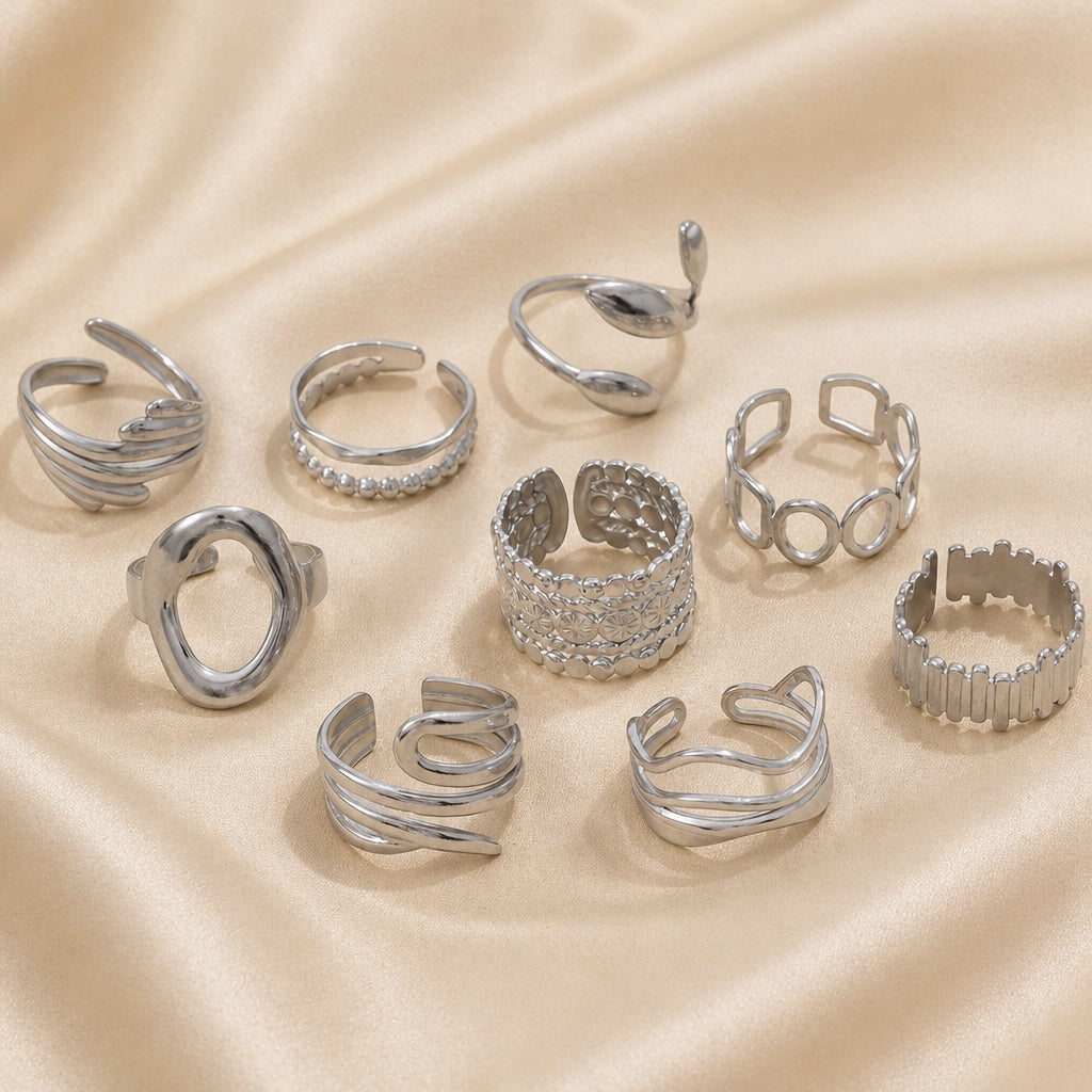 Set de inele vintage stivuibile, de culoare aur alb