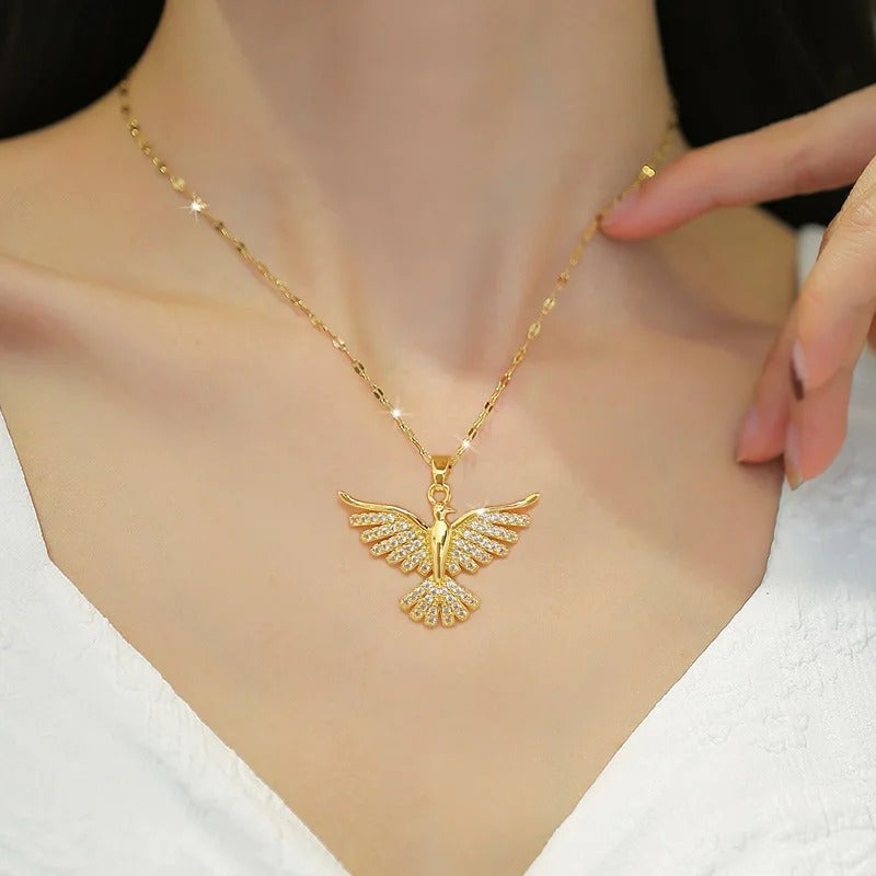 Colier phoenix cu zirconiu, de culoare aur alb