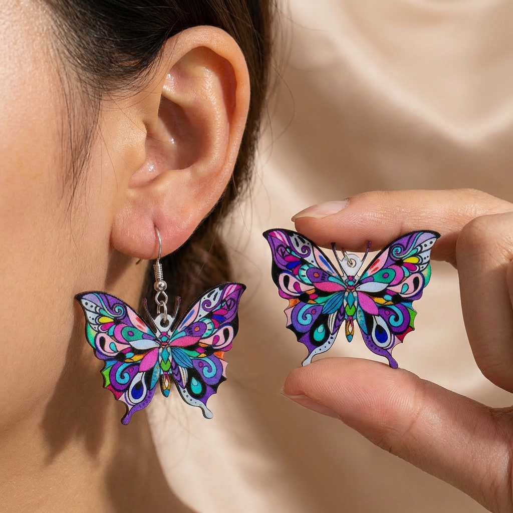 Justina – Cercei colorați cu fluture pentru femei