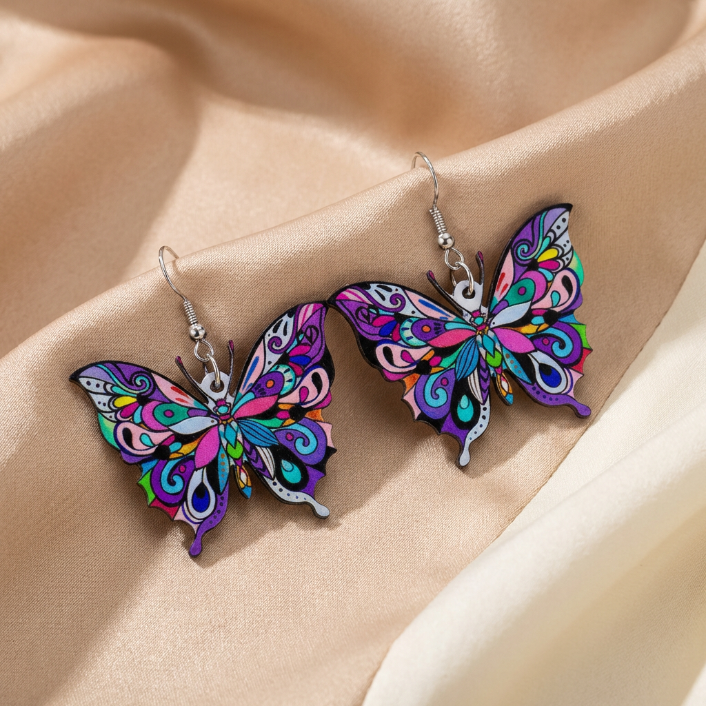 Justina – Cercei colorați cu fluture pentru femei