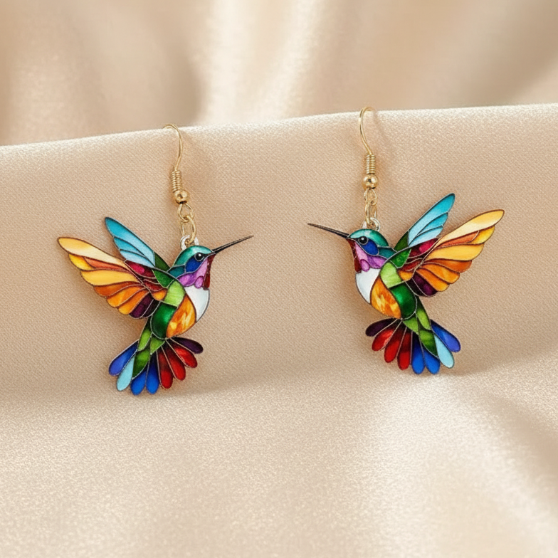 Cercei colibri curcubeu