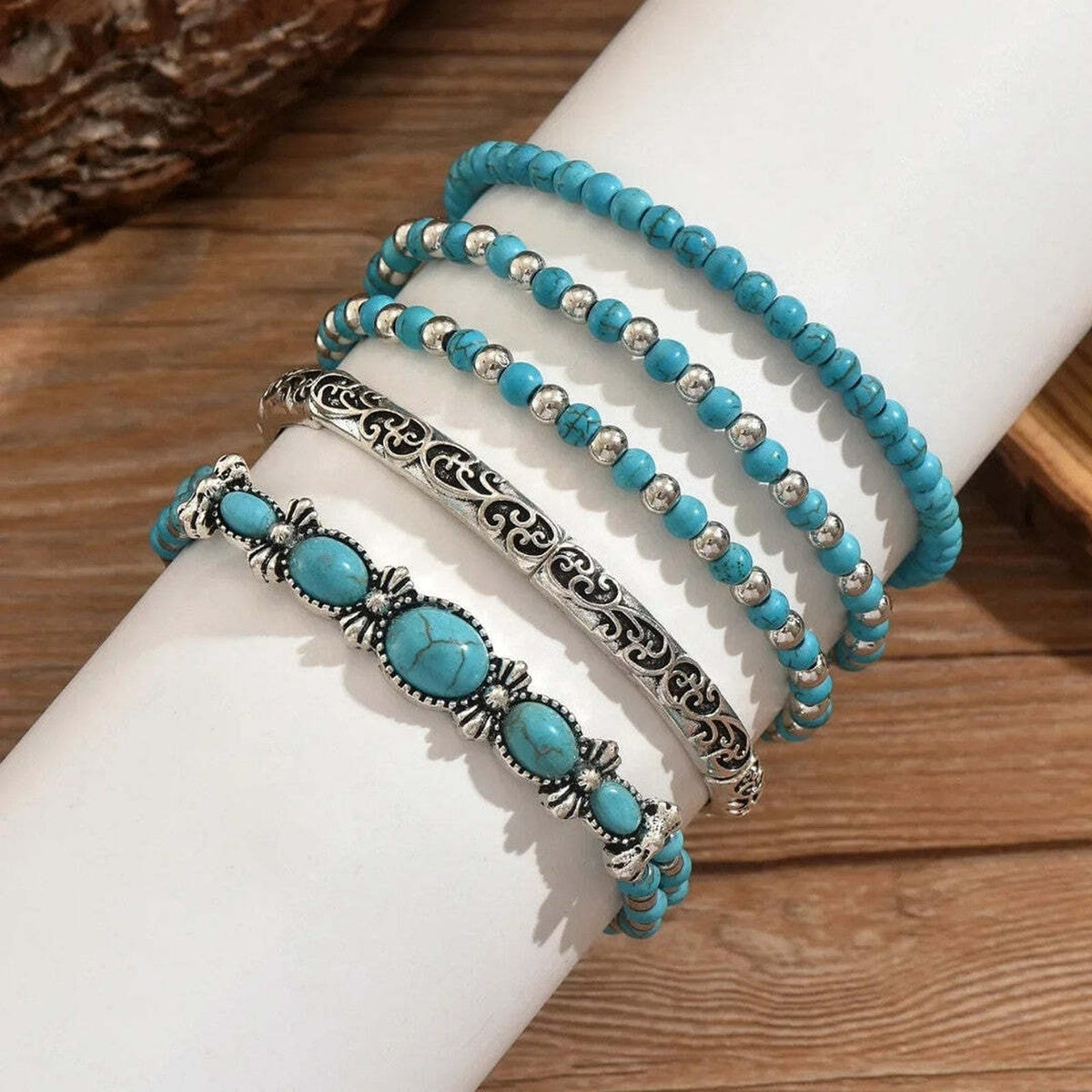 Set de brățări boho cu mărgele de culoare turcoaz
