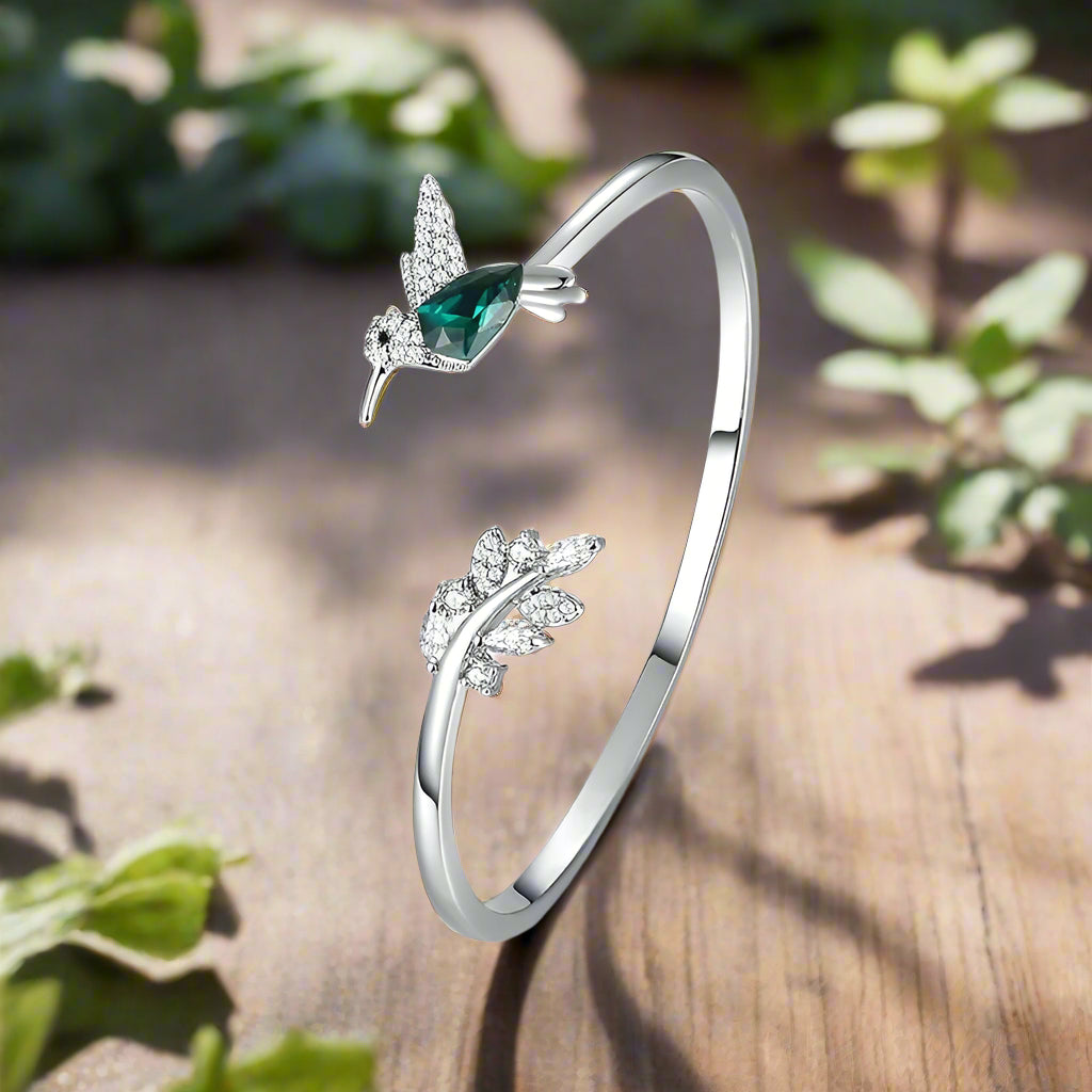 Inel ajustabil colibri cu diamant din stras