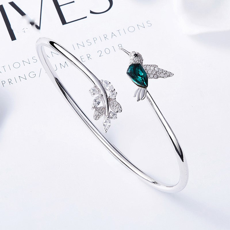 Inel ajustabil colibri cu diamant din stras