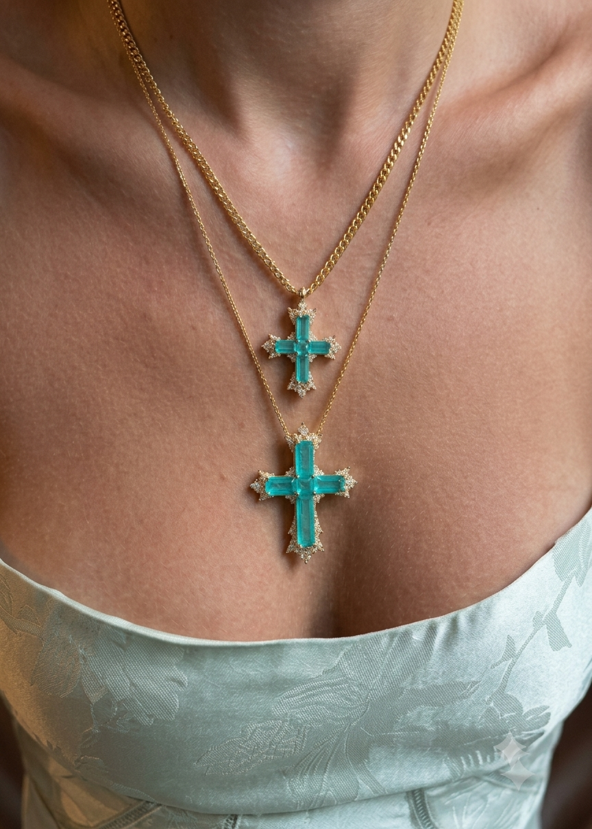 Asta – Colier cu cruce Paraiba