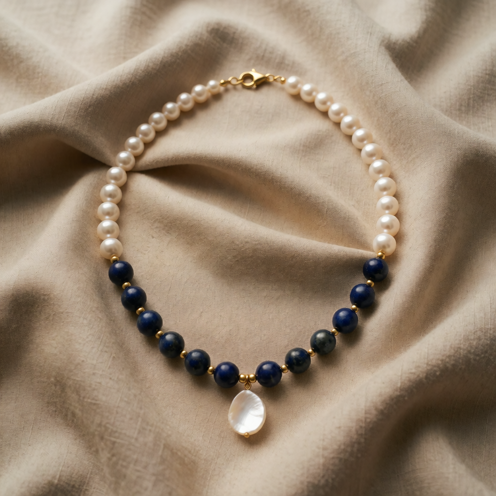 Milda – Colier cu lapis lazuli și perlă