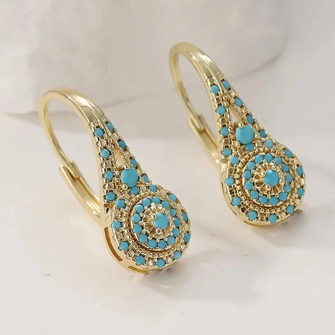 Cercei eleganți mandala, de culoare turcoaz