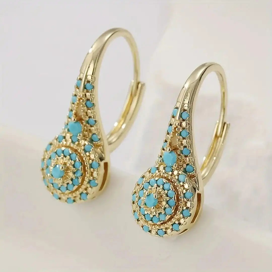 Cercei eleganți mandala, de culoare turcoaz
