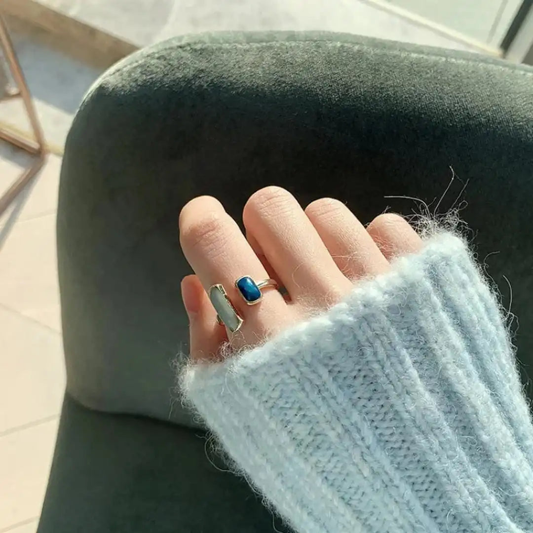 Inel boho ajustabil cu piatră albastră