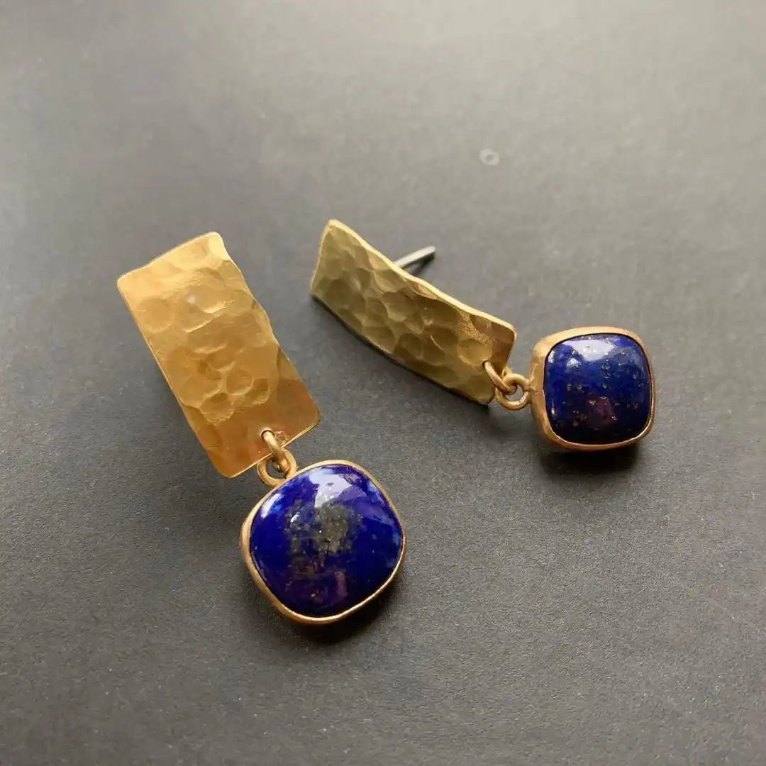 Cercei boho pătrați în formă de picătură, cu lapis lazuli