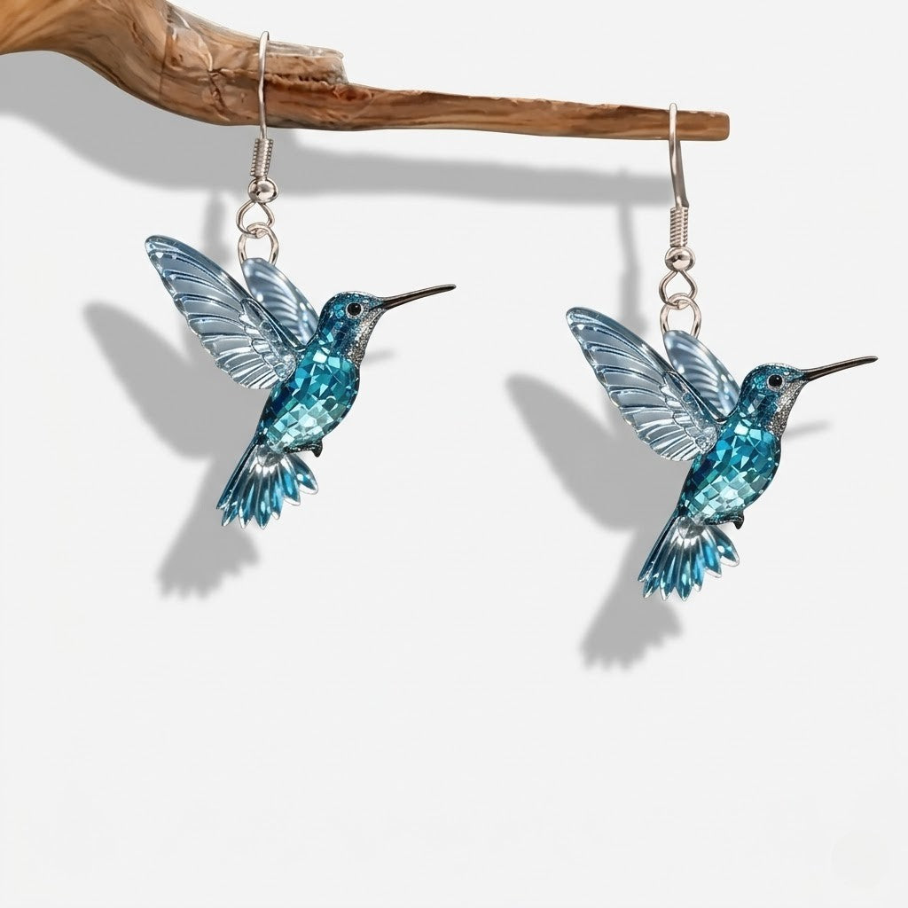 Cercei colibri cu cristal albastru