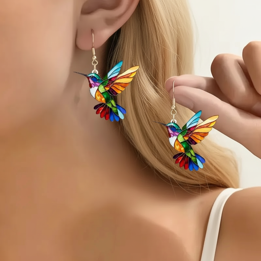 Cercei colibri curcubeu